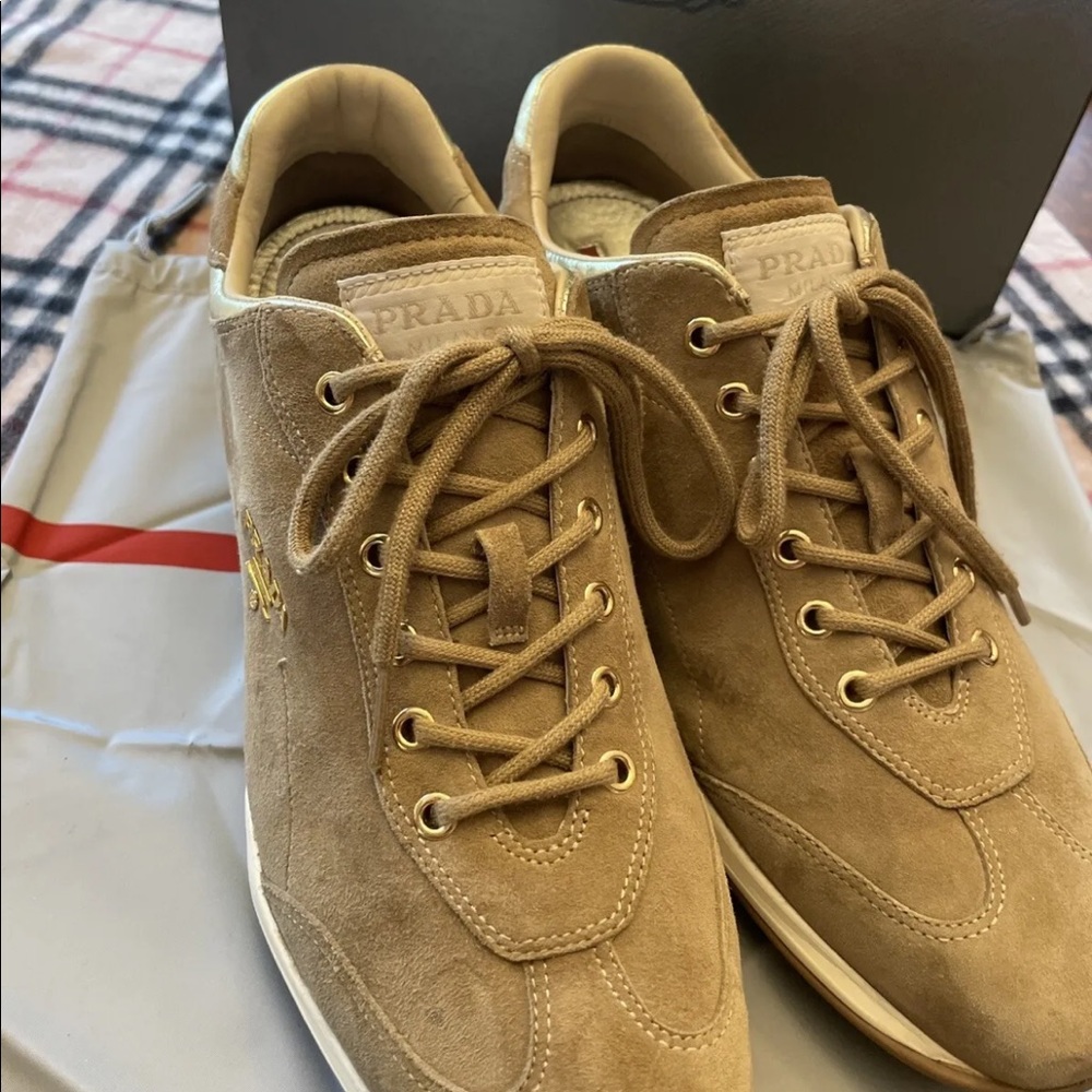 Prada suede tennis shoes with dust bag and box
